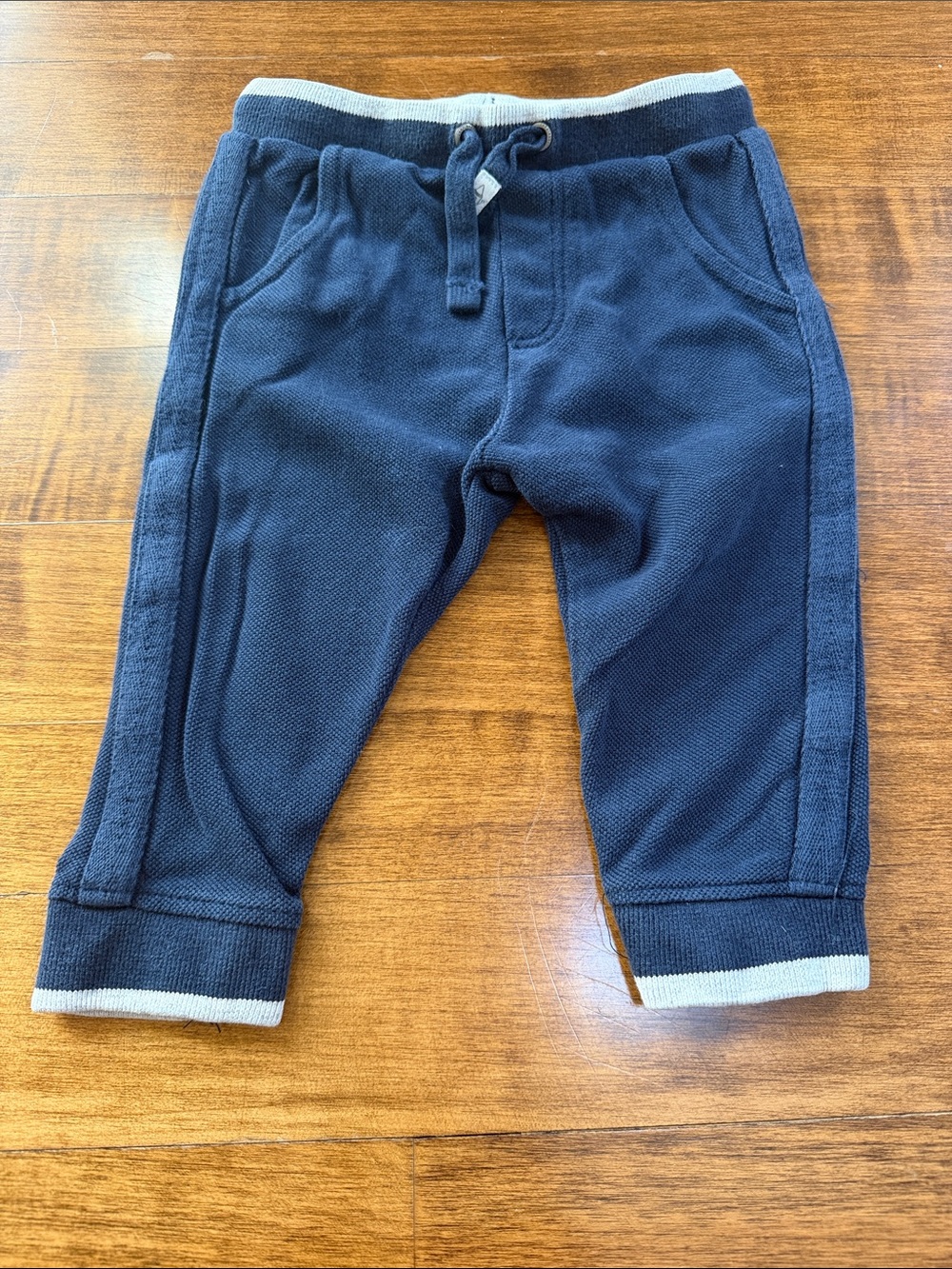 Zara Kids Navy Knit Jogger Pants with Contrast Trim